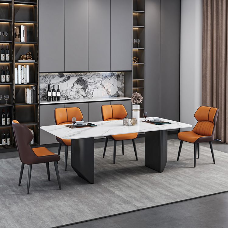 Modern Iron Dinette Set 1/2/5/7 Pieces Rectangle White Sintered Stone Top Dining Table Set
