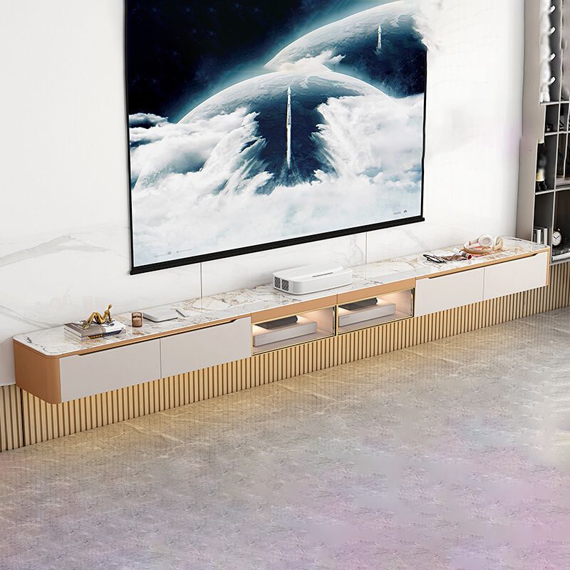 Glam Style Stone TV Stand Enclosed Storage Cable Management TV Console