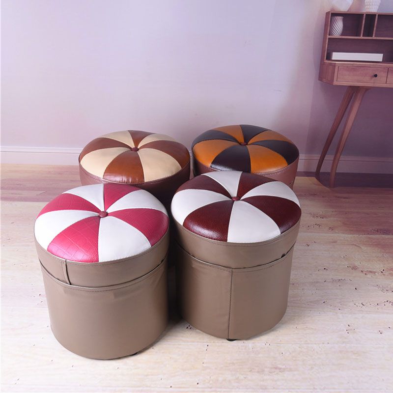 Modern Leather Pouf Water Resistant Round Pouf for Drawing Room