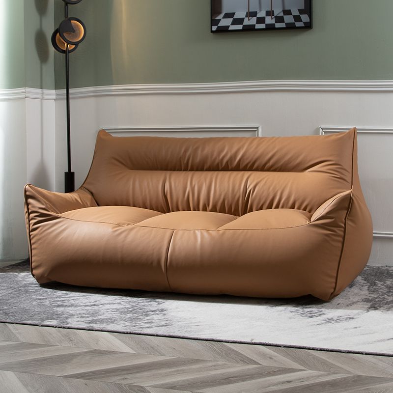 Modern Faux Leather Sewn Pillow Back Flared Arm Sofa for Living Room