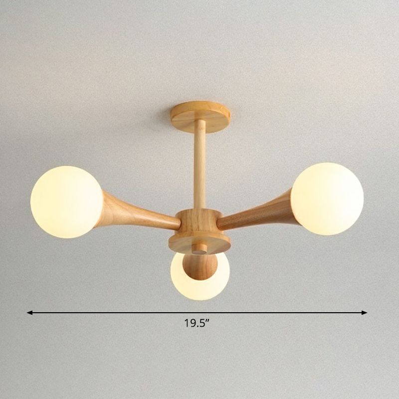 Burst -Ball Kronleuchter nordisches Milchglas Schlafzimmer Suspension Licht mit Holzarm