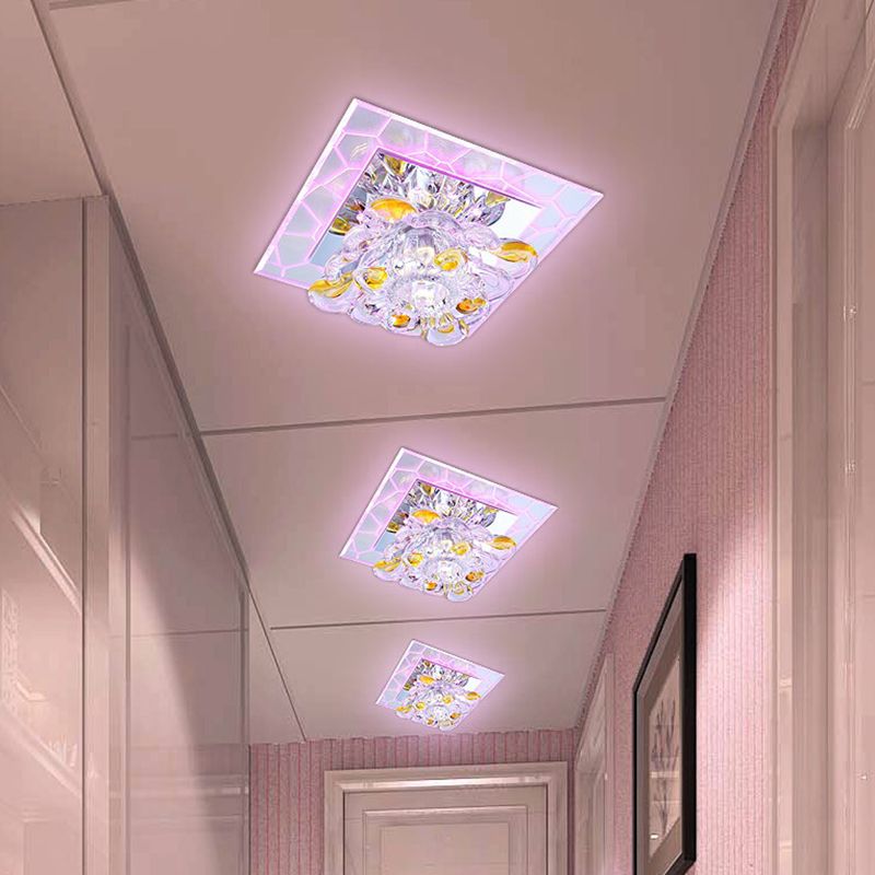 Clear Square LED Flush Mount Modern Crystal Flushmount Ceiling Light for Corridor
