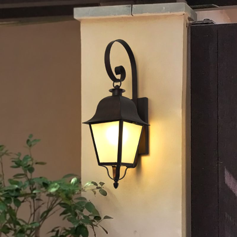 Black 1 Head Wall Mount Lamp Vintage Opaline Glass Trapezoid Wall Lighting Ideas with Scroll Arm