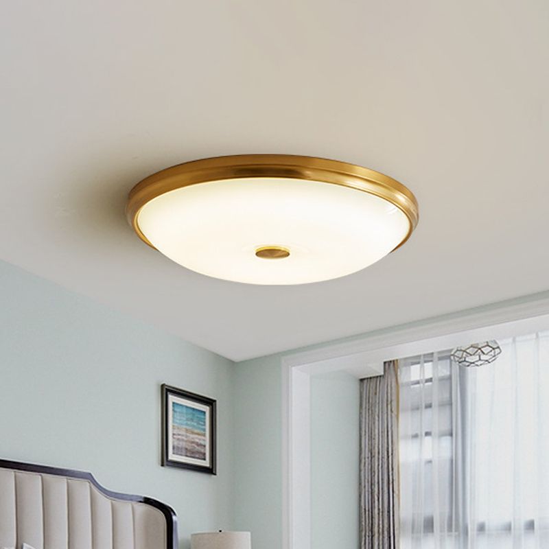 12.5"/16" Dia Antiqued Gold LED Flush Mount Simplicity White Glass Bowl/Round Ceiling Light for Bedroom
