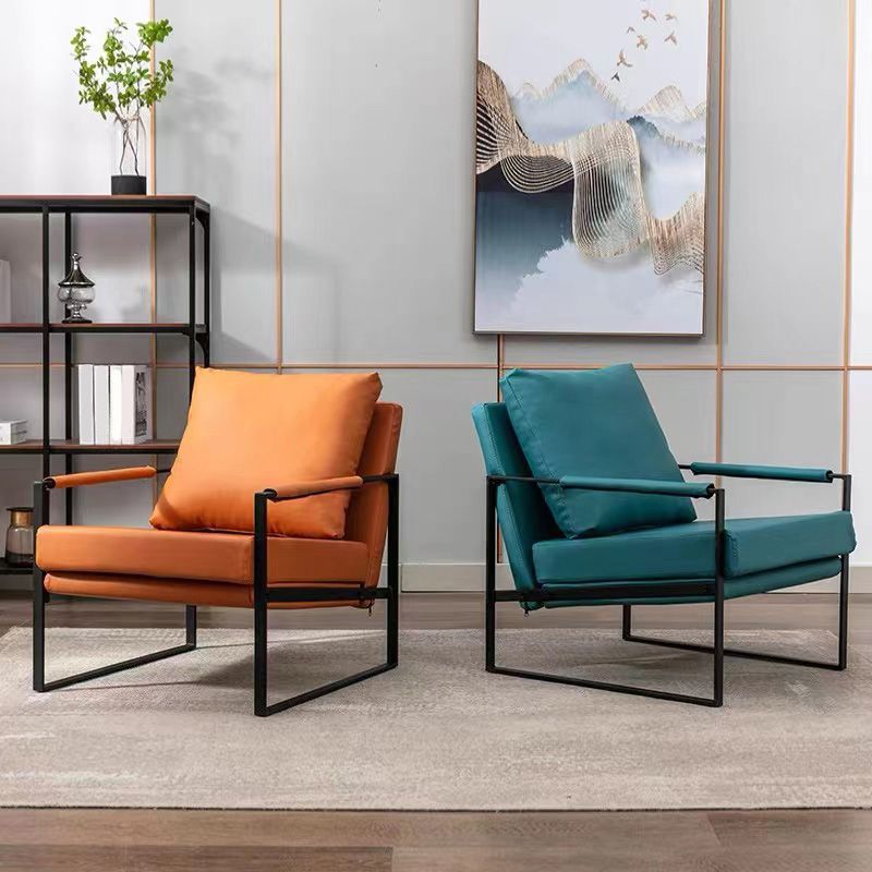 Industrial Metal Armchair Leather Upholstered Accent Armchair