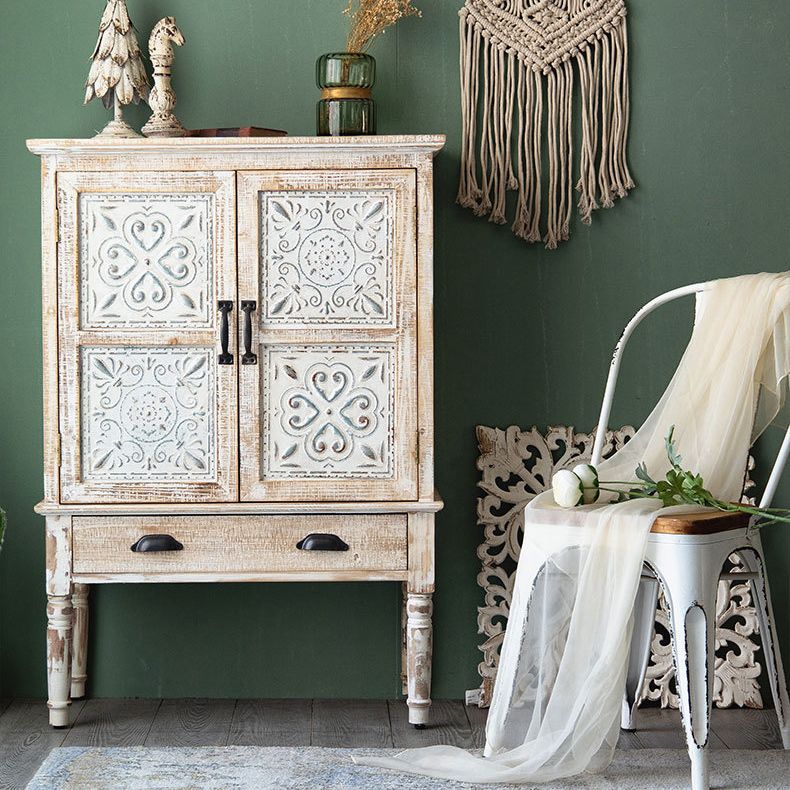 Industrial Distressed Wood Cabinet 1/2 - Drawer Solid Wood Storage Cabinet in White