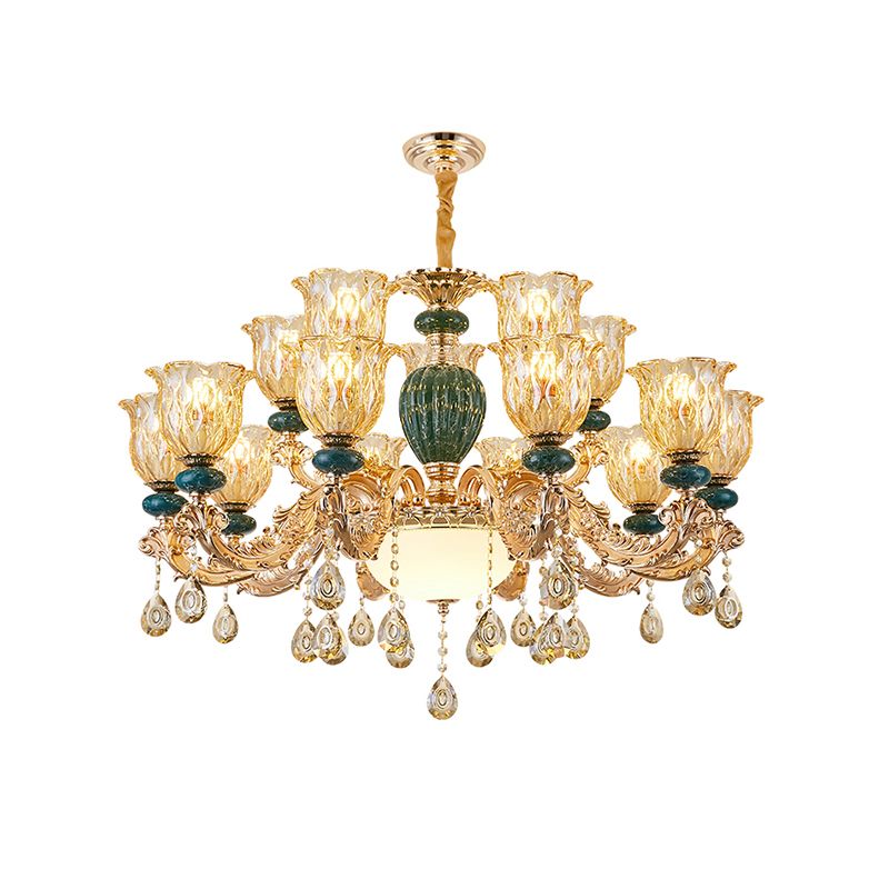 Crystal Clear Chandelier Floral Luxury Traditional Hanging Light for Living Room