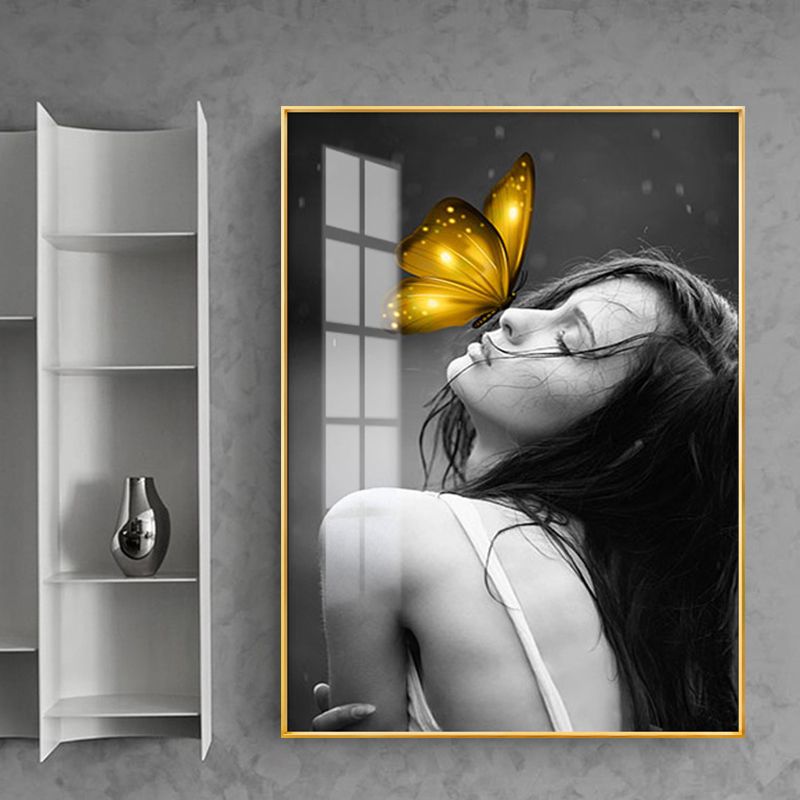 Glam Girl Print Wall Art Canvas Textured Dark Color Wall Decor for Living Room