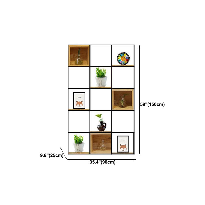 Modern Solid Wood Bookshelf Metal Etagere Bookshelf Open Back 9.8" W