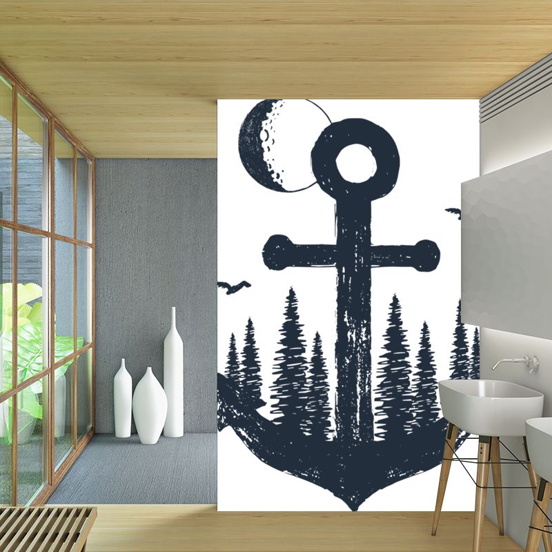 Modern Anchor Wall Mural Decal Non-Woven Waterproof Black-White Wall Decor for Bedroom