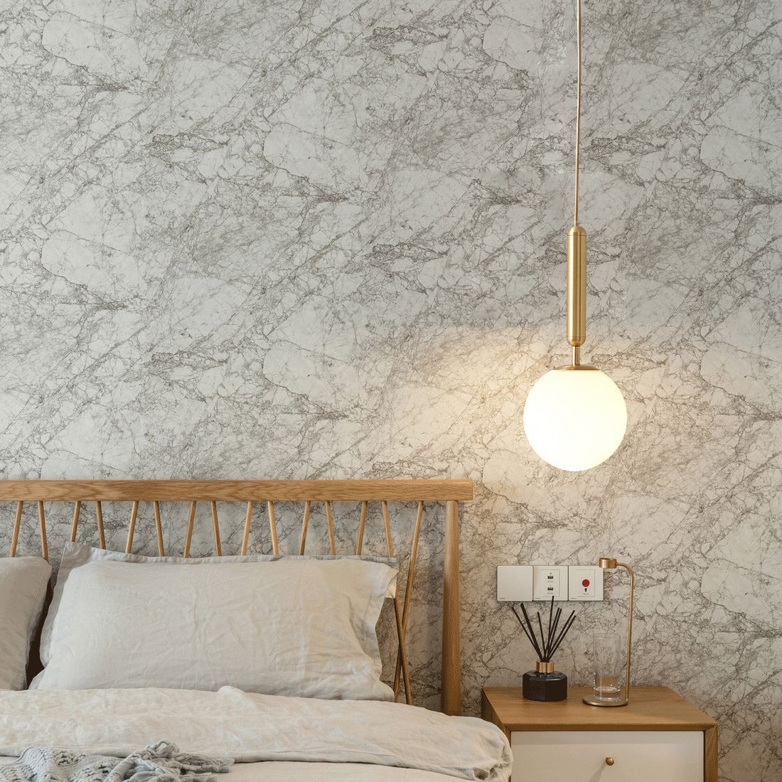 Glass Spherical Pendant Lighting Fixture Modern Style Hanging Pendant Light for Bedroom