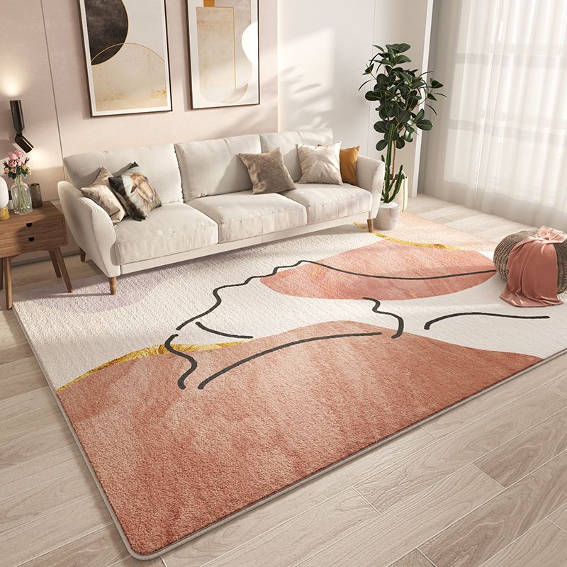 Beige Modern Rug Polyester Color Block Rug Non-Slip Backing Rug for Living Room