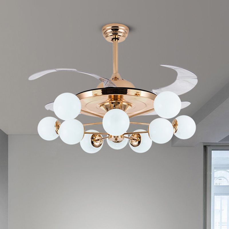 42 "Breitmilchglaskugel Anhänger Lüfter Lampe postmoderne Roségold -Halbblüten mit 4 klaren Klingen
