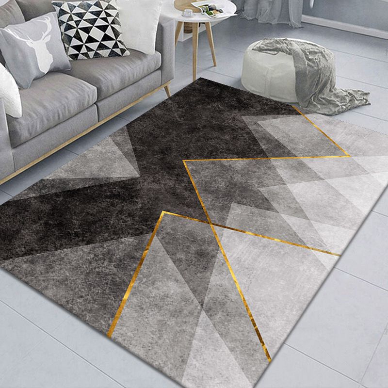 Black Modern Rug Polyester Pattern Indoor Rug Stain Resistant Rug for Living Room