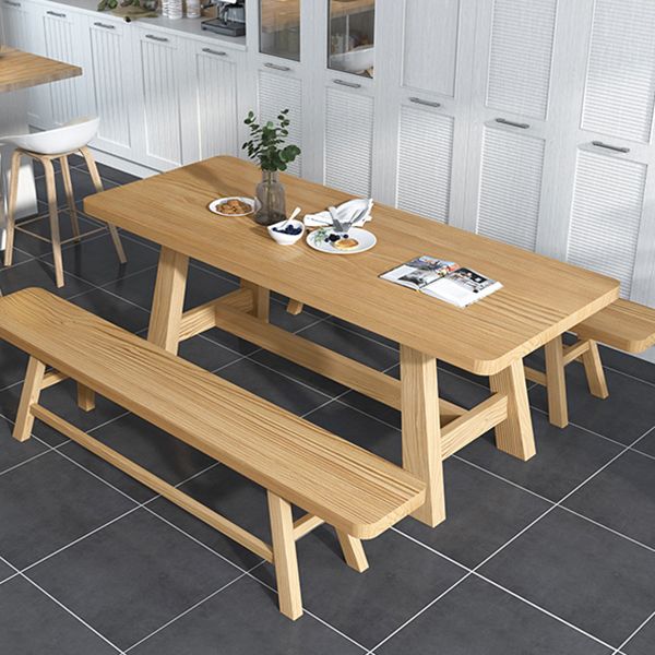 Pine Solid Wood Dining Table Trestle Base Dining Table in Natural