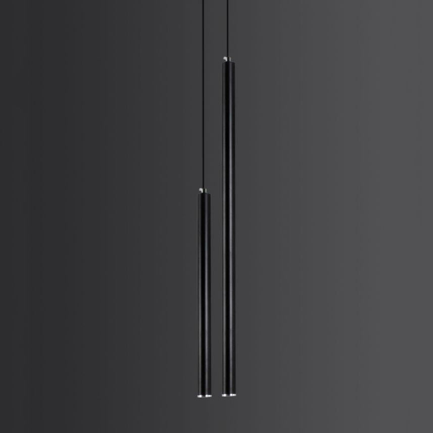 Cylinder Shape Metal Pendant Lights Contemporary Style Hanging Lamps in Black