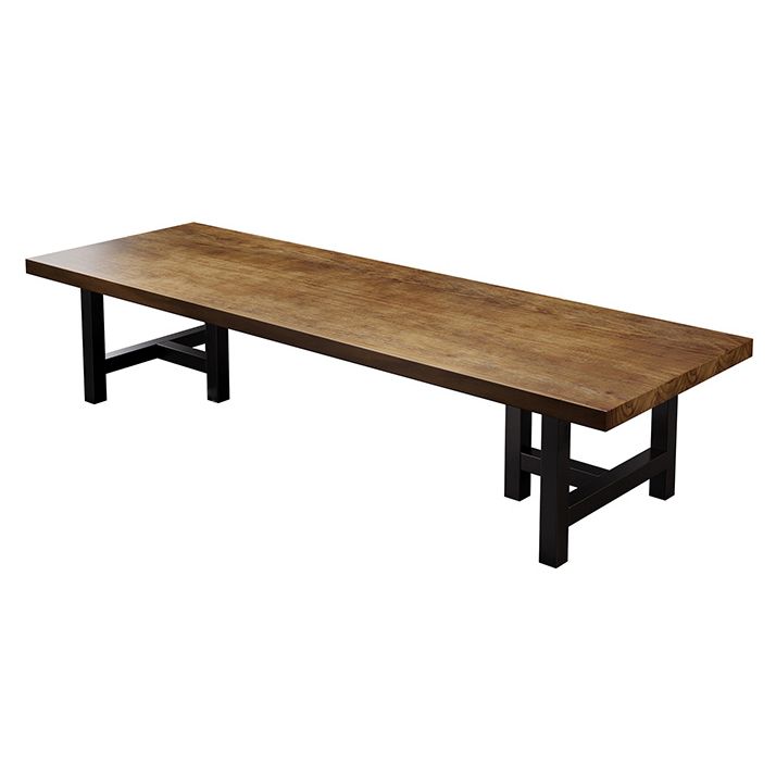 Pine Wood Top Rectangular Office Desk Industrial Desk with Black Metal Base