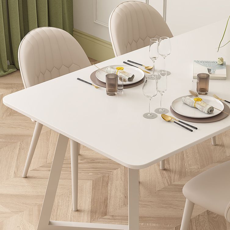 Contemporary Sintered Stone Top Metal Base Dining Table with Chairs in White