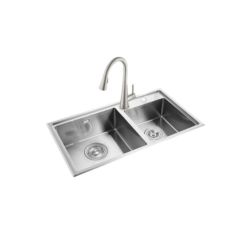 Kitchen Sink Drop-In Stainless Steel Kitchen Double Sink with Drain Assembly