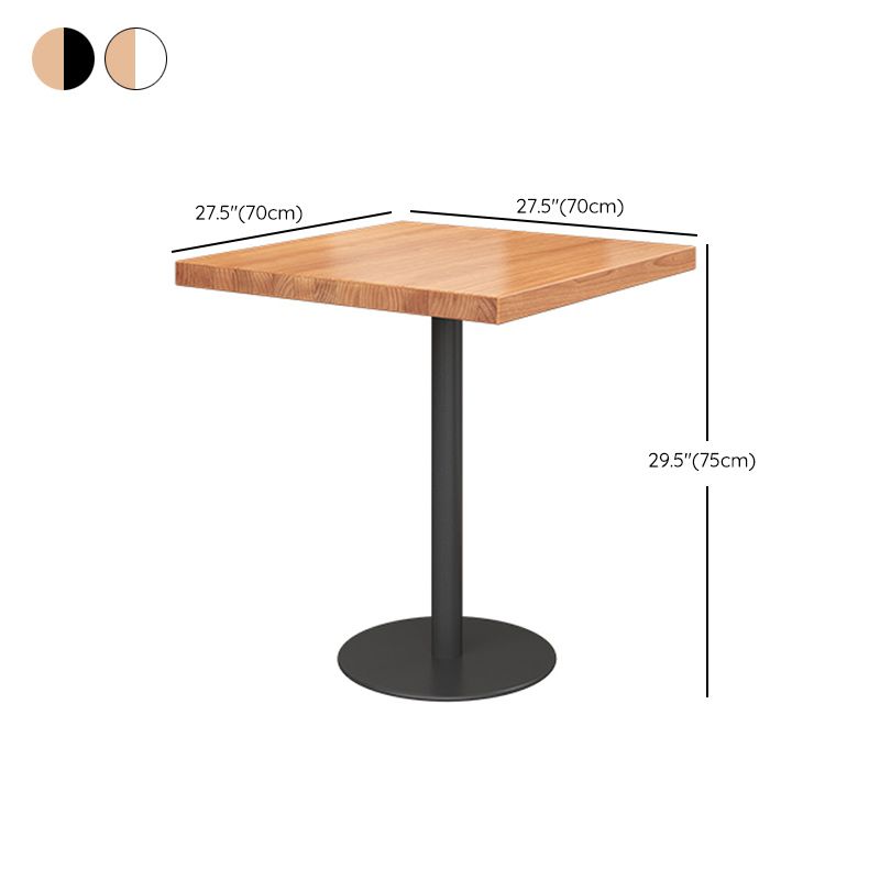 Metal Industrial Square Table Pine Solid Wood Top Table with Pedestal Base