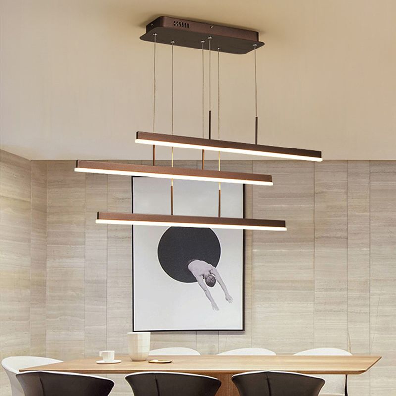 3-Tiered Linear Pendant Light Minimalist Acrylic Dining Room LED Island Light in Coffee