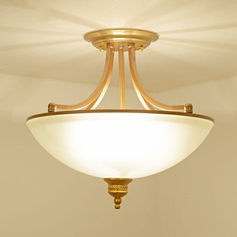 Iluminación de techo de cocina en forma de tazón vidrio esmerilado tradicional de 4 luces semi flush luminos