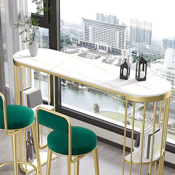 Modern Style Bar Table Oval Stone Storage Bar Table for Living Room