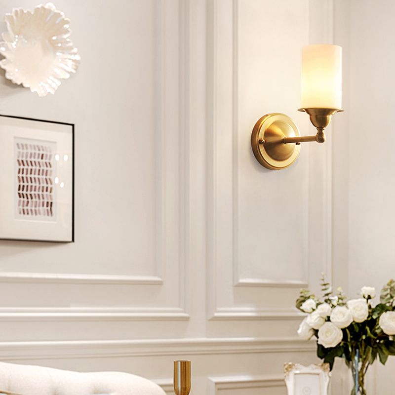 Lámpara de pared de vidrio esmerilado Cilindro Estilo de modernismo 1 Light Soom Pared Flexure en latón