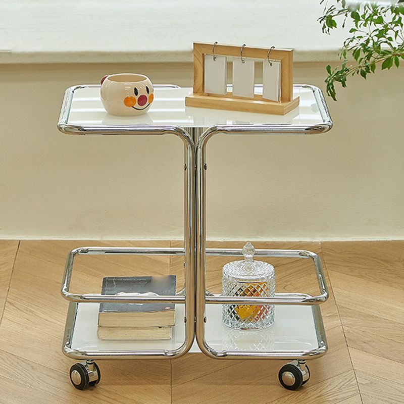 Contemporary Corner Table Double Tier Accent Side Table with Shelf