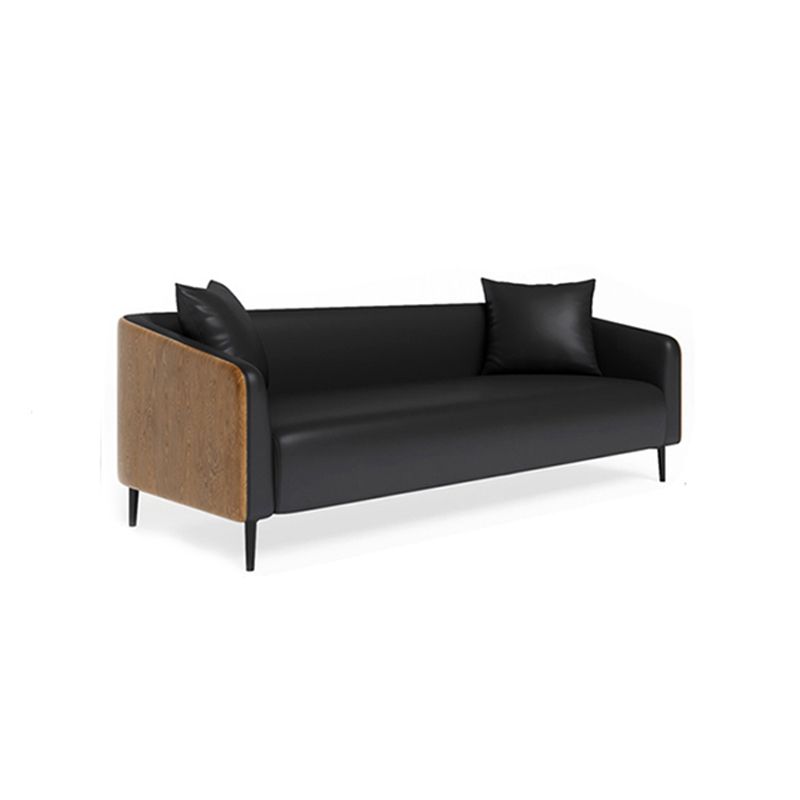 Grey Faux Leather Contemporary Sloped Arm Standard Sofa for Living Room