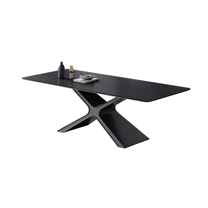 Minimalist Sintered Stone Dining Room Set Standard Height with Black Base Dining Set