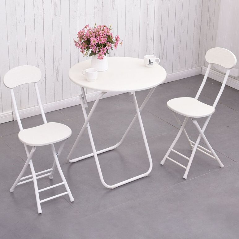 Folding Dining Table Set with Round Top and White Base Table Set for Home Use