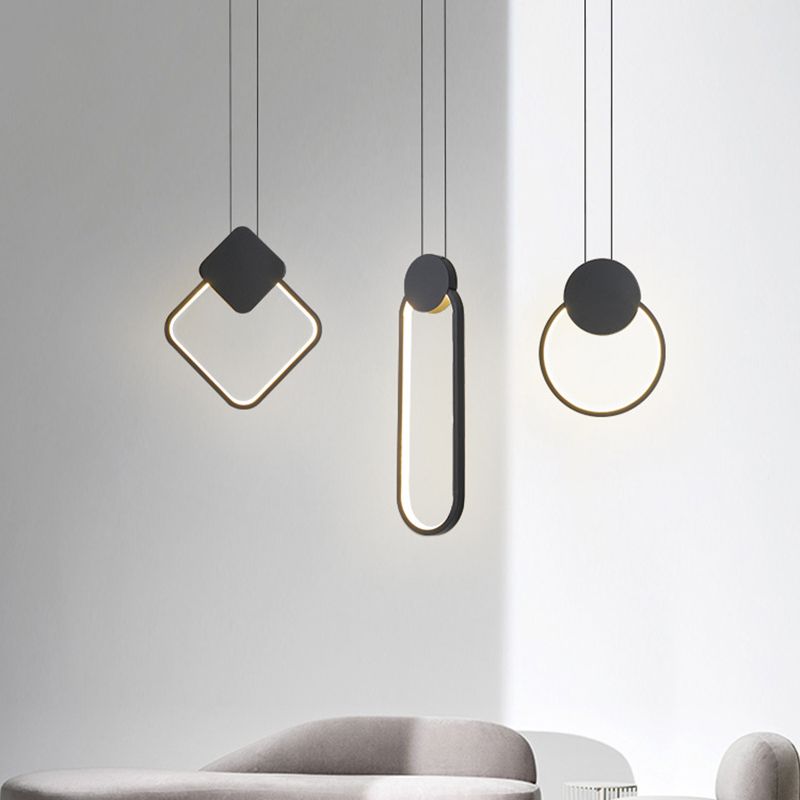 Zwart geometrische LED -hanglamp in modern eenvoudige smeedijzeren plafondlicht met acrylschaduw