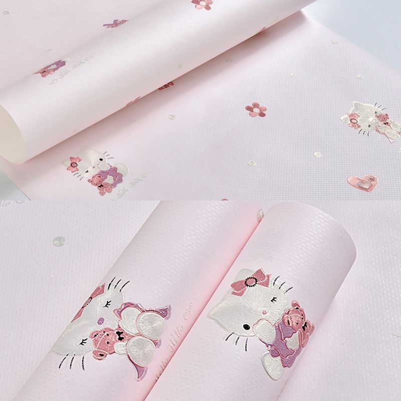 3D Cute Kitty Wallpaper for Girls Moisture-Resistant Non-Pasted 20.5-inch x 33-foot