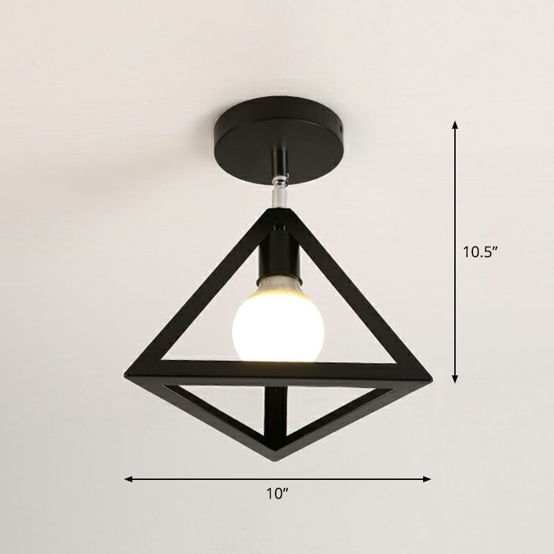 Retro Geometric Semi Flush Mount Lighting 1 Head Iron Flush Mount Fixture for Entryway
