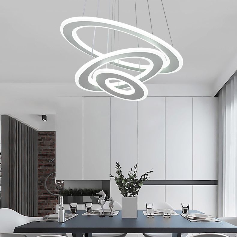 White O Chandelier Pendant Minimalist 3-Light Acrylic LED Ceiling Light for Dinner