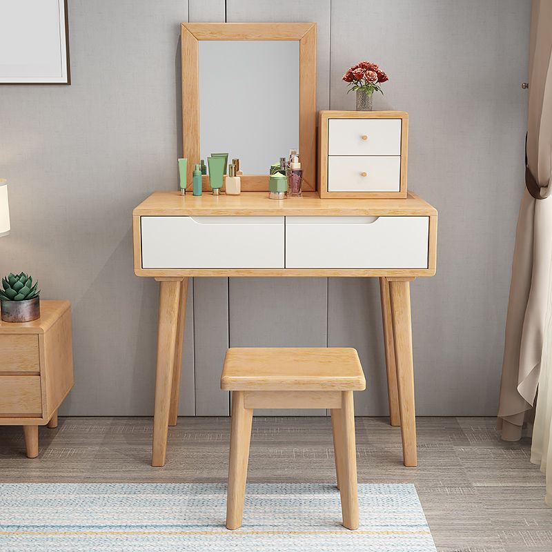 Mirrored Wood Makeup Dressing Table Stool Set with 4 Drawers