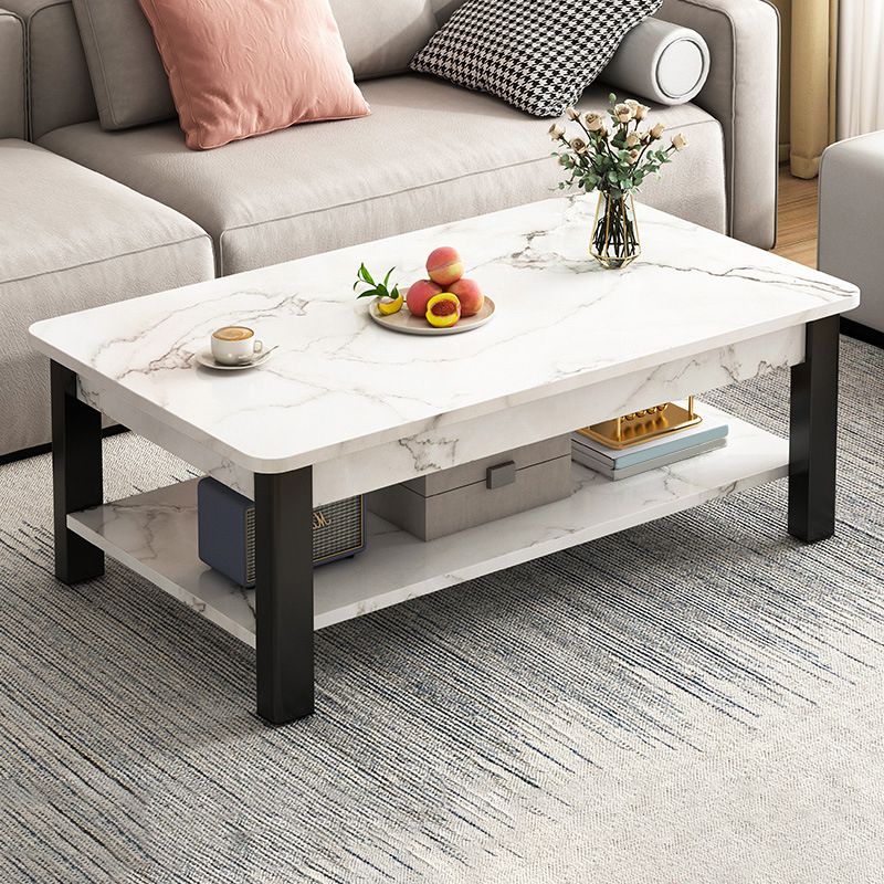 Modern Metal 4 Legs Cocktail Table Marble Rectangle Coffee Table
