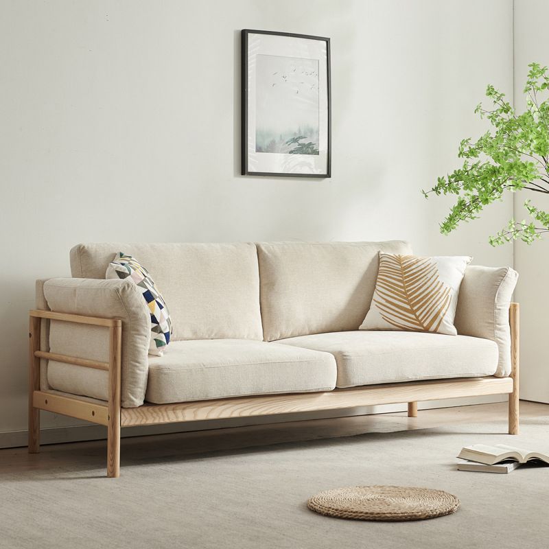 Linen Modern Square Arm Sofa Wooden Standard Sofa for Living Room, Apartment