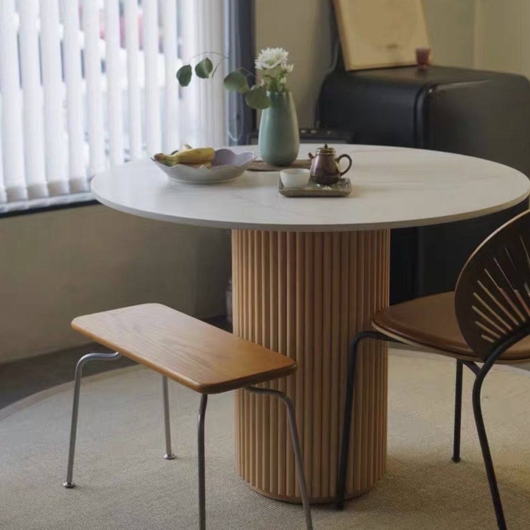 Round Shape White Dining Table Sintered Stone Table Contemporary with Pedestal