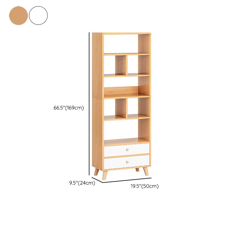 Engineered Wood Standard Bookshelf Modern Open Back Bookcase with Drawers