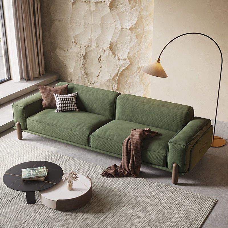 Modern Style Corduroy Sofa 30.7" High Square Arm Sofa in Green
