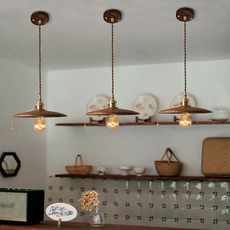 1 Light Pot Cover Hanging Pendant Modern Style Wood Hanging Lighting for Bedroom
