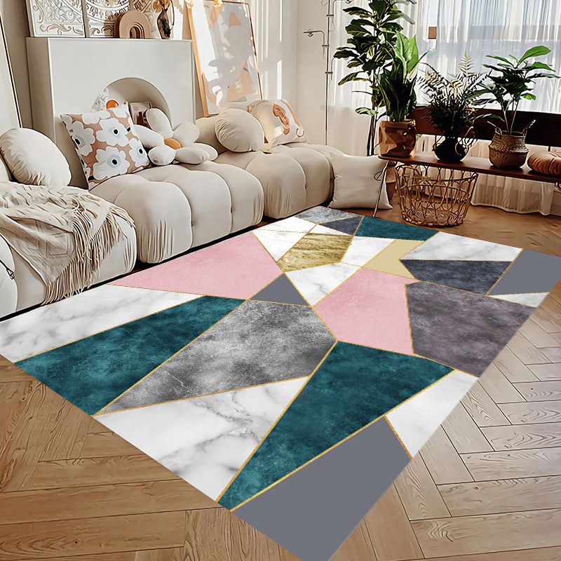 Geometric Pattern Rug Rectangle Shape Stain Resistant Polyester Rug for Home Decor