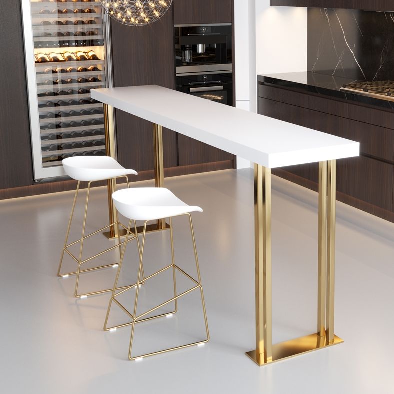Modern Rectangle Solid Wood Bar Table Set 1/3 Pieces Counter Table with White Stools