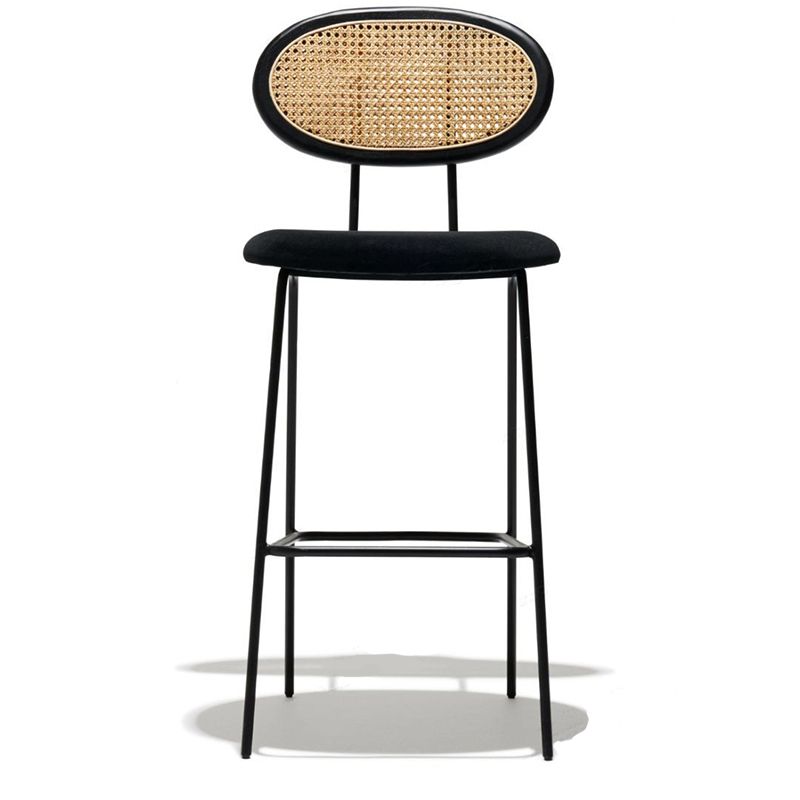 Taburete de bar nórdico de ratán con respaldo bajo, taburete alto interior simple con tapizado