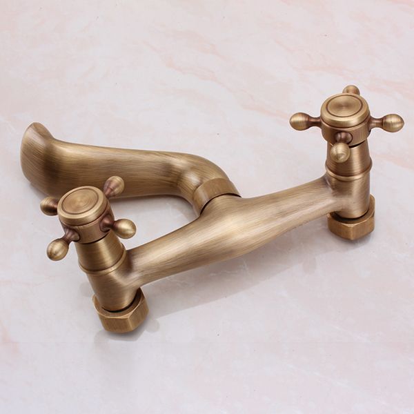 Traditional Wall Mounted Metal Tub Filler Double Handles Waterfall Tub Faucet Trim