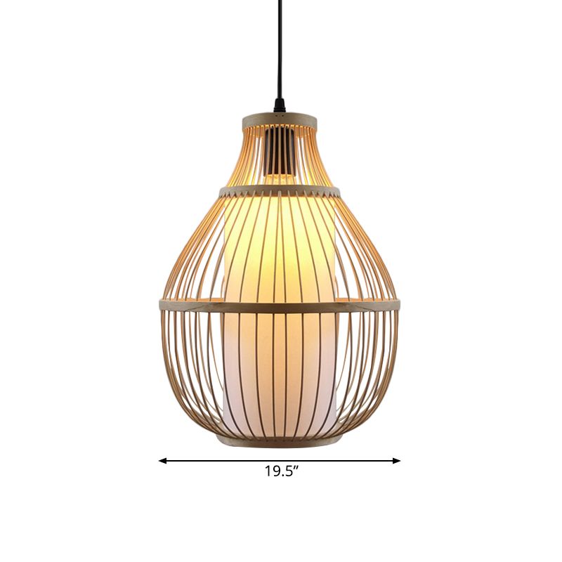 Lágrima de lágrima Lámpara colgante de alojamiento Bambú 1 Cabeza de color beige Iluminación con sombra de papel de cilindro interior