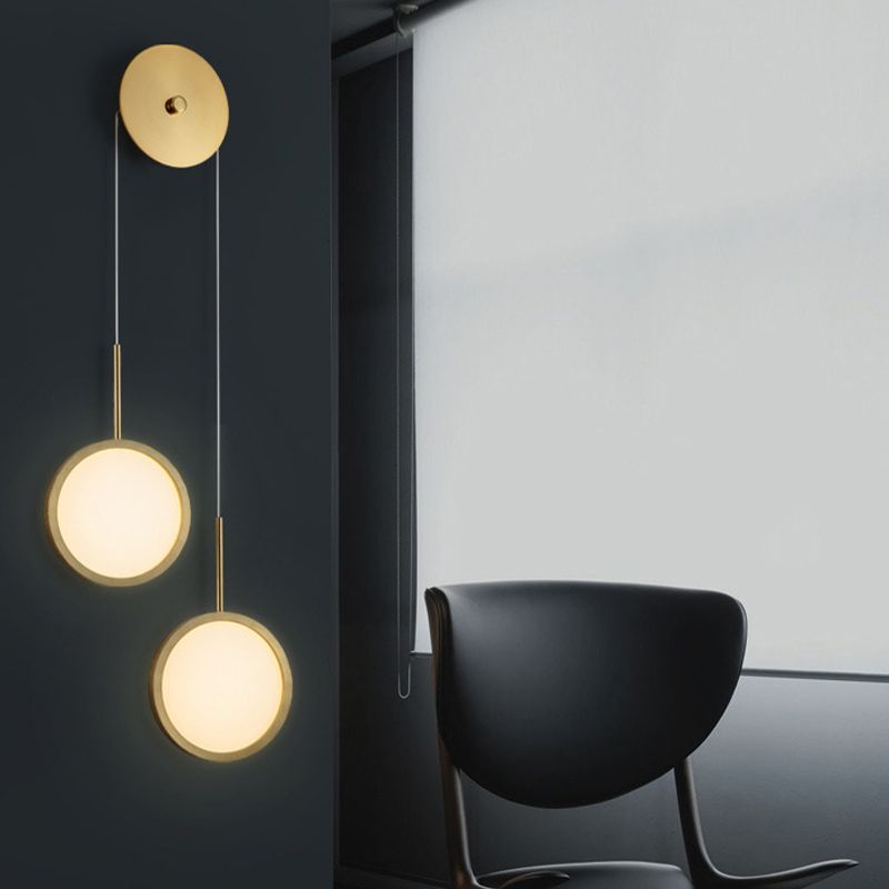 Circular Mirror Wall Hanging Light Creative Nordic Metal 2-Light LED Bedroom Wall Lamp