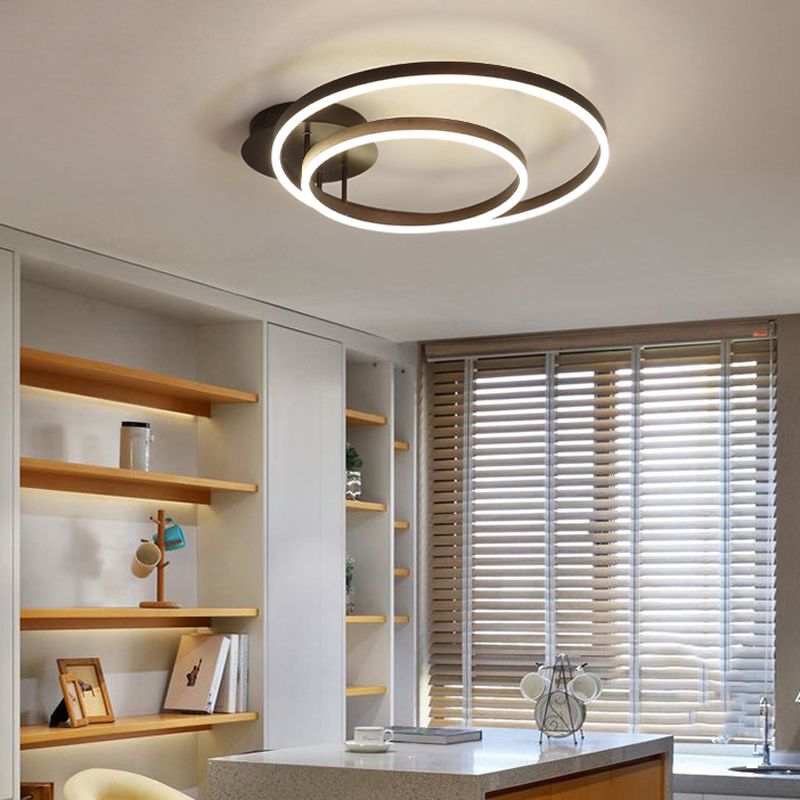 Metal Circular Semi Flush Light Simple Semi Flush Chandelier Lighting in Brown